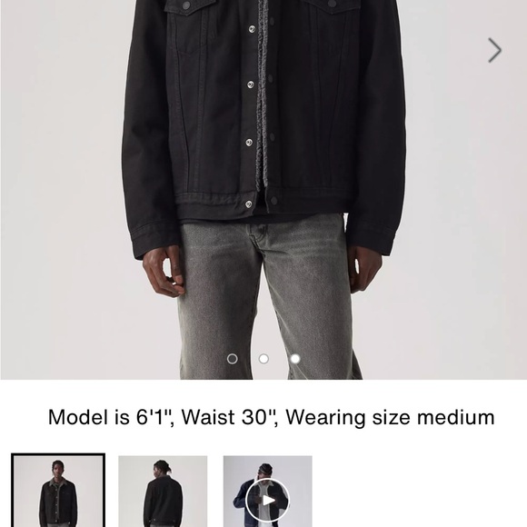 Levi's Black Denim Jacket with Gray Sherpa Collar - Picture 6 of 6